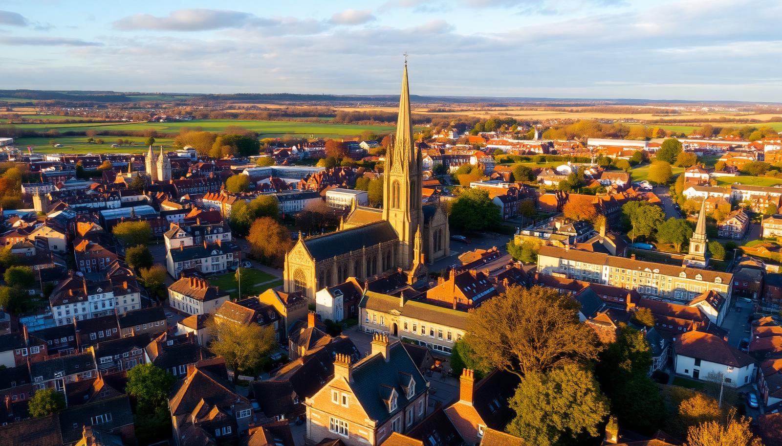 Aerial view of Exeter, Devon, showing the cathedral and surrounding rooftops