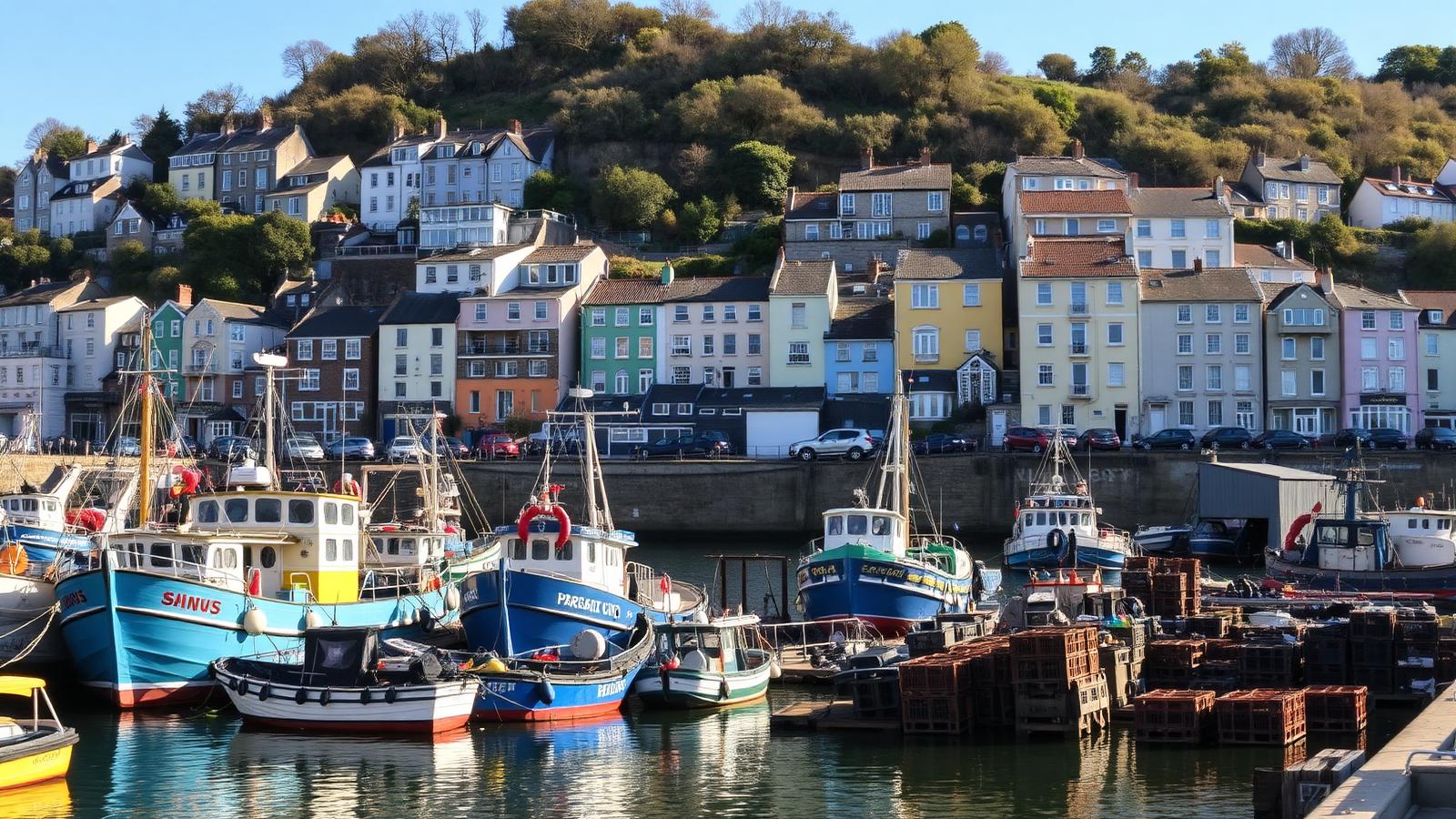 Structured Data for Brixham trades and small businesses — Brixham harbour with fishing trawlers and pastel cottages in Devon, a DigitalTiger local search location