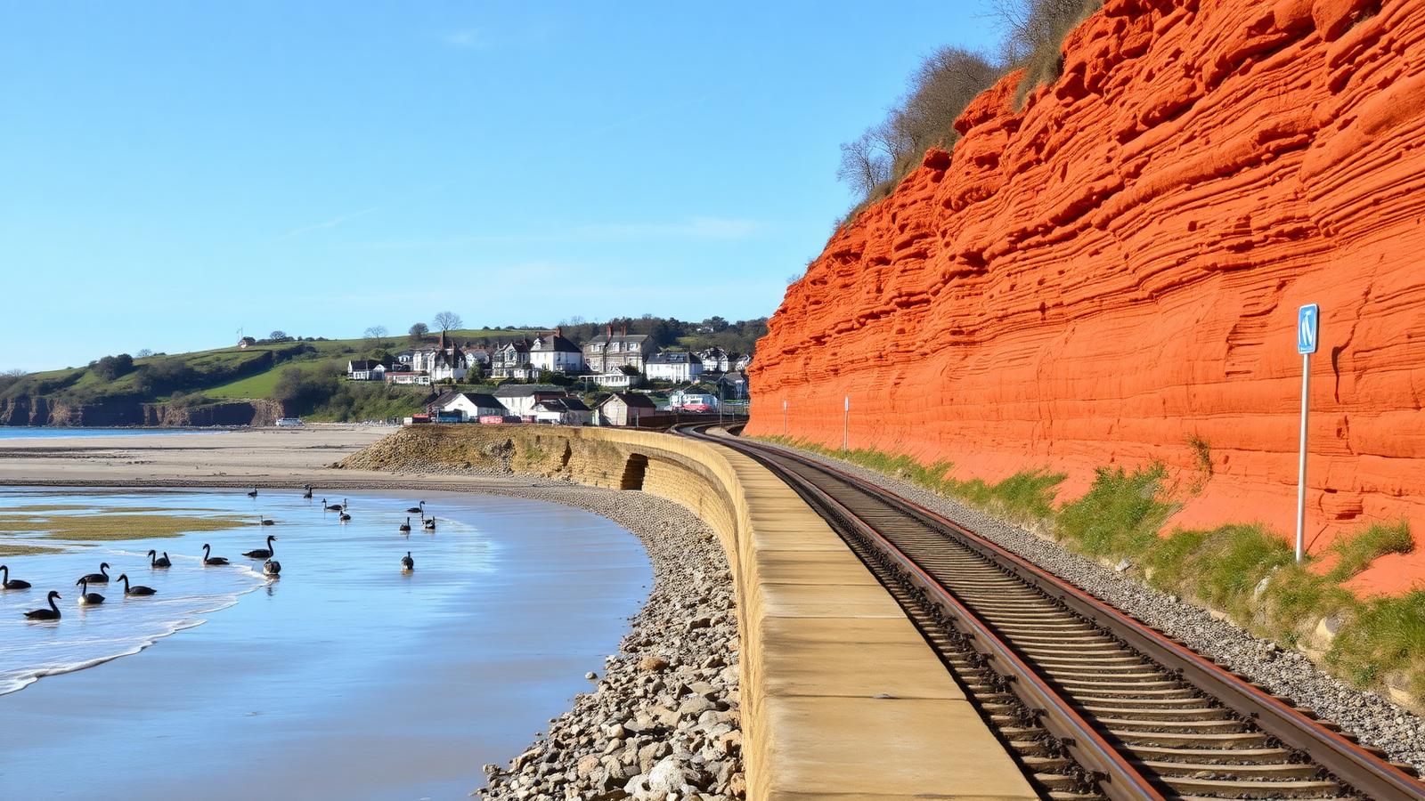 Structured Data for Dawlish trades and small businesses — Dawlish sea wall railway line and red cliffs on the South Devon coast, a DigitalTiger service area