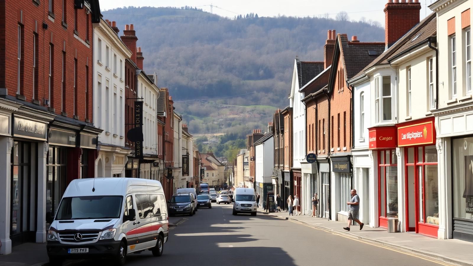 Structured Data for Newton Abbot trades and small businesses — Newton Abbot high street in Devon with a tradesman van parked outside local shops