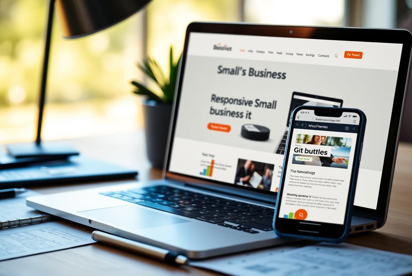 Small business website design shown side by side on a laptop and mobile phone
